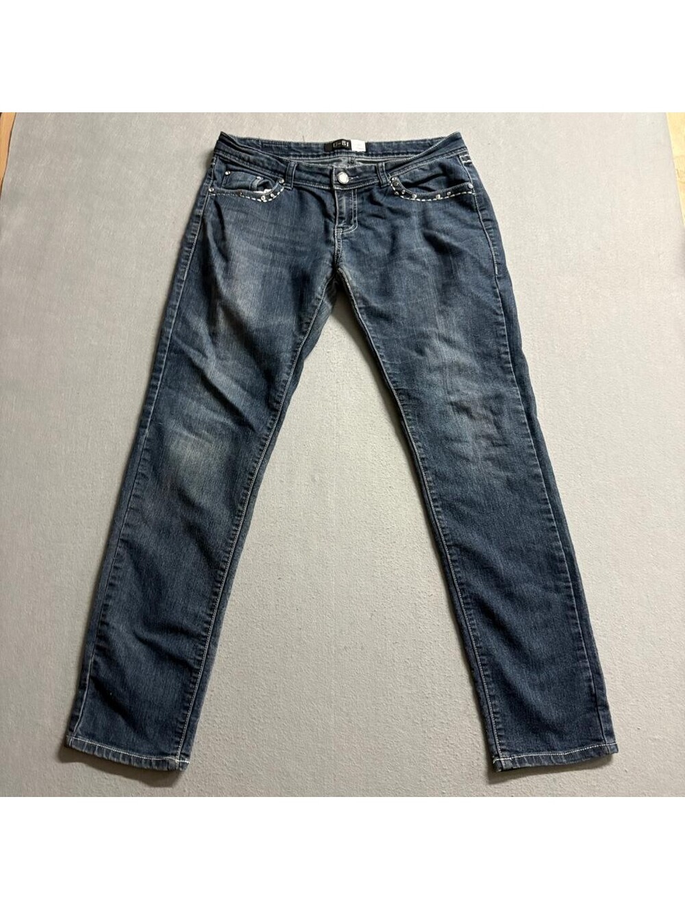 U-51 Jeans Womens 11/12 Blue Denim Embellished Studded Pockets Stretch Skinny